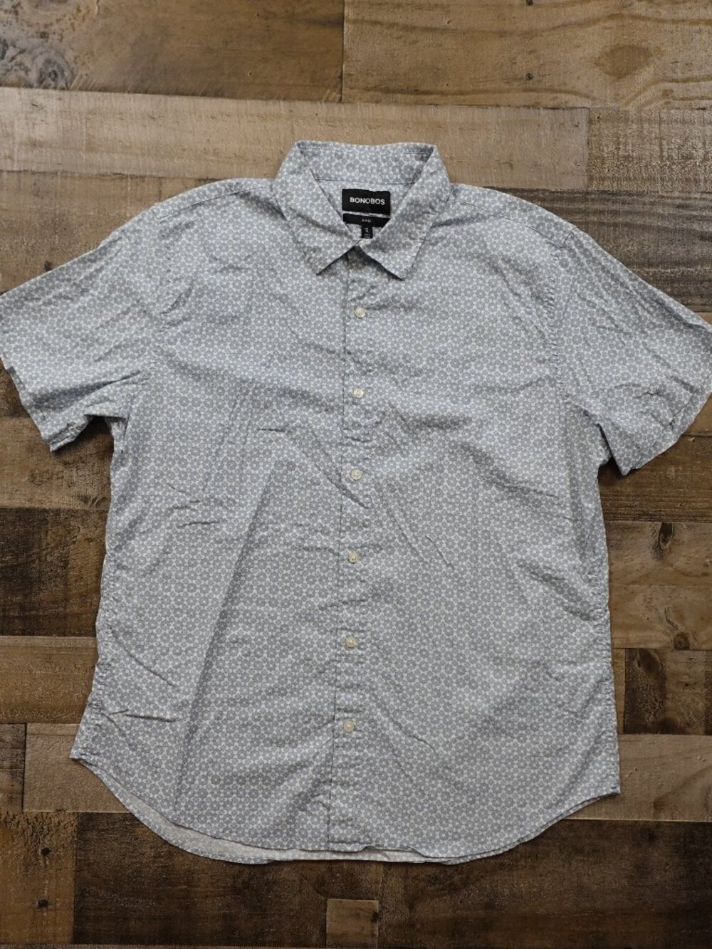 Bonobos Slim Fit Short Sleeve Button Down Shirt Men’s XL Blue Geometric Print